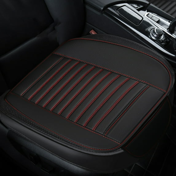 Universal Leather Upholstered Car Front Seat Cover Four-Season Non-Slip Adjustable Fit Easy Clean Waterproof 52x51cm Red Black White for Sedan SUV Van Truck