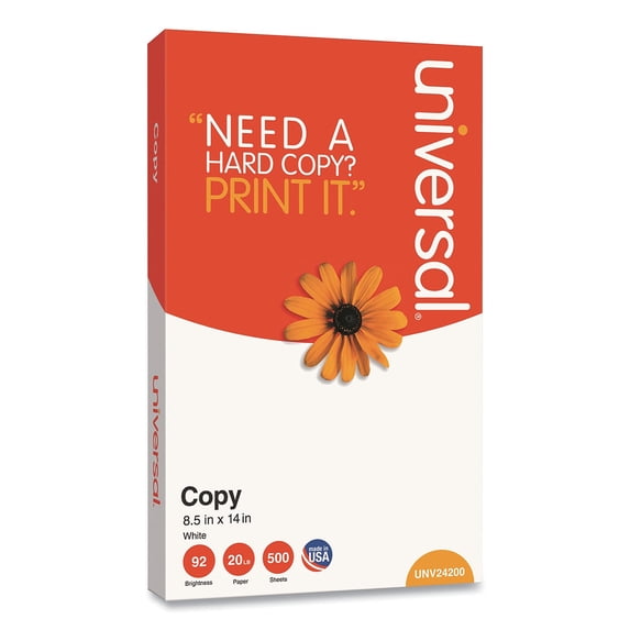 Universal Copy Paper 92 Bright 20 lb. 8.5 x 14 Legal Size White 500 Sheets/Ream (UNV24200RM)