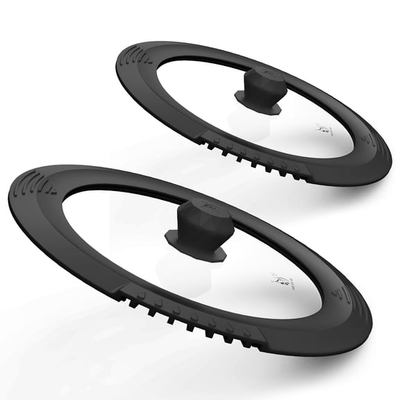 Universal Lid Fits 6" 6.5" 7" 7.5" and 10" 10.5" 11" 11.5" Cookware, Silicone Replacement Pan Lid for Pots, Pans and Skillets, Tempered Glass Strainer Lid with Heat Resistant Silicone Rim (2PK)