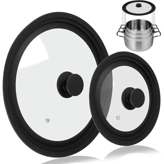 Universal Lid for Pots, Pans, and Skillets, 2 Pack Pan Cover fit 7", 8", 9" & 10", 11", 12" Diameter Cookware, Silicone Replacement Pan Lid Pot Lids for Frying Pans, Cast Iron