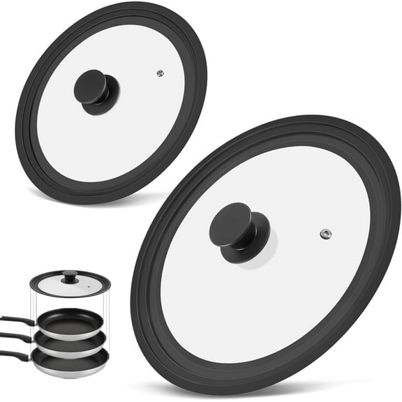 Universal Lid for Pots Pans and Skillets, 2 Pack Pan Cover fit 9", 9.5", 10" & 11", 12", 12.5" Diameter Cookware, Silicone Replacement Pan Lid Pot Lids for Frying Pans, Cast Iron,Tempered Glass Lid