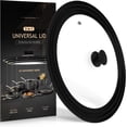 thumbnail image 1 of Universal Lid for Pots, Pans and Skillets Fits 7", 8" and 9" Diameter Cookware -  Tempered Glass Pan Lid with   Rim, Multi-purpose  Pot , Dishwasher-Safe, Black, 1 of 7