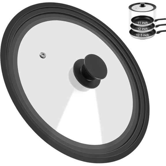 Universal Lid for Pots Pans and Skillets, Pan Cover Fit 11", 12",12.5" Diameter Cookware, Silicone Replacement Pan Lid Pot Lids for Frying Pans, Cast Iron,Tempered Glass Lid