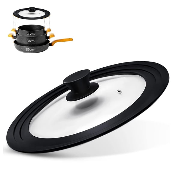 Universal Lid for Pots,Pans and Skillets,Tempered Glass Lid with Heat Resistant Silicone Rim,Fits  10", 11", 12" Diameter Cookware,Replacement Lid for Frying Pan and Cast Iron Skillet.