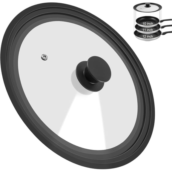 Universal Lid for Pots, Pans and Skillets - Tempered Glass Lid with Heat Resistant Silicone Rim Fits 10", 11", 12" Diameter Cookware, Replacement Lid for Frying Pan & Cast Iron Skillet