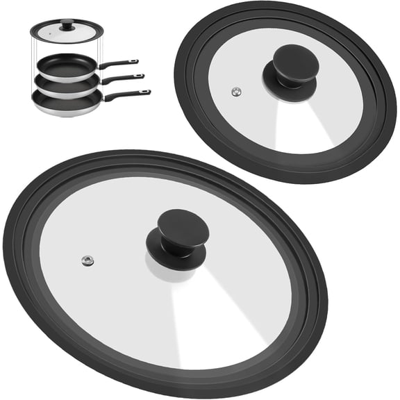 Universal Lid for Pots, Pans and Skillets Tempered Glass Lid with Heat Resistant Silicone Rim Fits fit 7", 8" 9" & 10", 11", 12" Diameter Cookware, Replacement Lid for Frying Pan & Cast Iron Skillet
