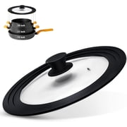 Universal Lid for Pots and Pans - Tempered Glass Pan Lid with Heat Resistant Silicone Rim, One Size Fits All 10-12 inch Pots Frying Pans Skillets Woks - Black H