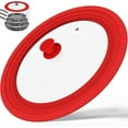 thumbnail image 1 of Universal Lid for Pots and Pans - Tempered Glass Pan Lid with Heat Resistant Silicone Rim, One Size Fits All 10-12 inch Pots Frying Pans Skillets Woks - Red Handle, 1 of 5