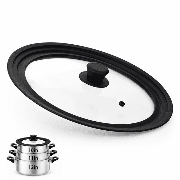 Universal Lid for Pots, Pans and Skillets, Pot Lid With Heat Resistant Silicone Rim and Tempered Glass,Fits 10", 11", 12" Diameter Pots and Pans