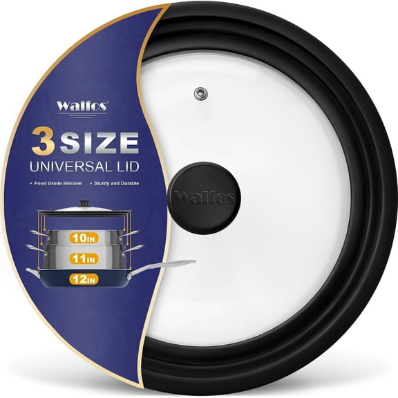 Universal Lid for Pots, Pans and Skillets - Tempered Glass with Heat Resistant Silicone Rim, Fits 10", 11" and 12" Diameter Cookware, Round