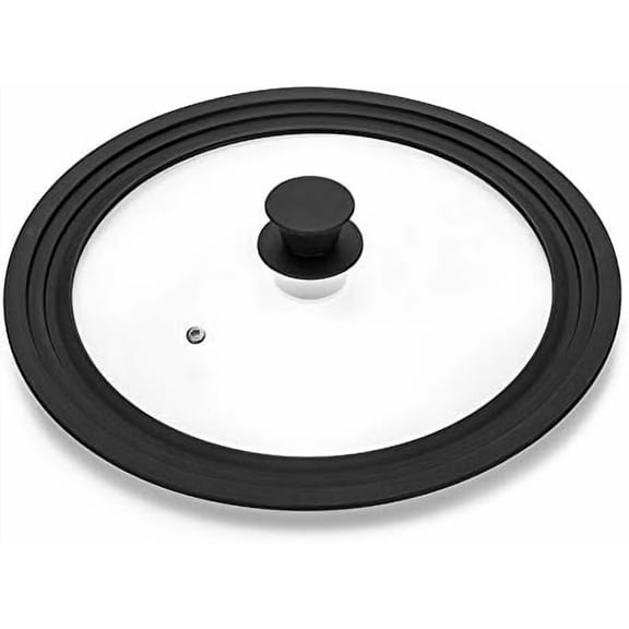 Universal Lid for Pots,Pans and Skillets - Tempered Glass with Heat Resistant Silicone Rim Fits 6", 7" and 8" Diameter Cookware,Black