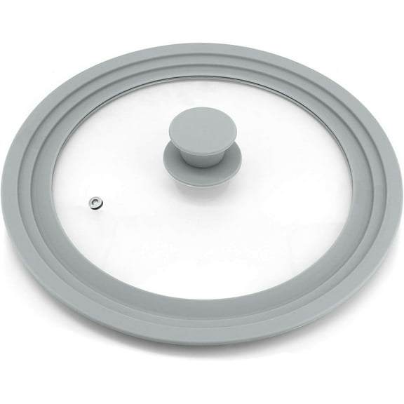 Universal Lid for Pots, Pans and Skillets, Tempered Glass with Silicone Rim Fits All 9 to 11 Inch Diameter Cookware, Replacement Lid, Grey