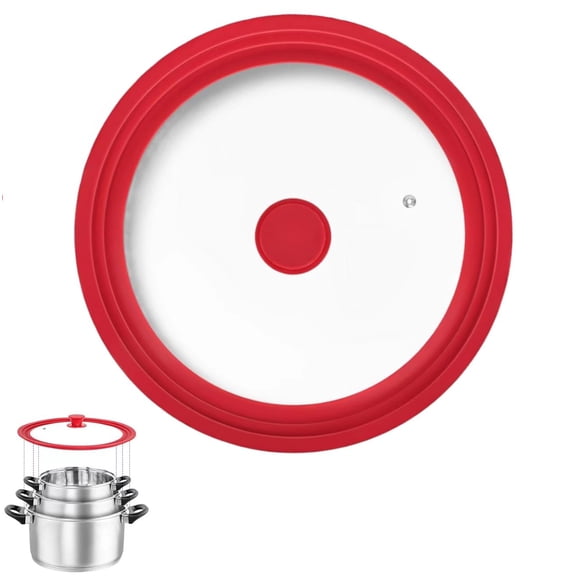 Universal Lids for Pots, Pans and Skillets, Replacement Pan Lid with Tempered Glass and Heat-Resistant Silicone Edge, Fits 6", 7",7.8" Cookware, Durable Frying Pan Cover(Red)