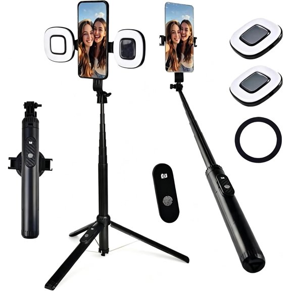 Universal Magnetic Tripod Selfie Stick with Fill Light for iPhone & Android