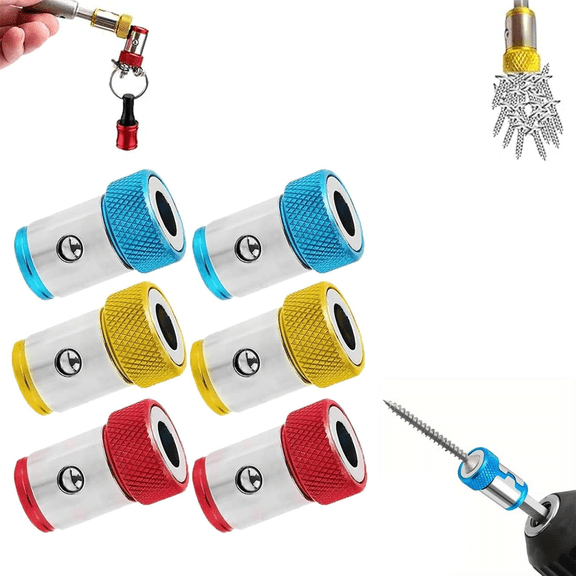 Universal Magnetizer Screw Removable for Drill1/4 Inches/ 6.35mm Screwdriver Head Magnetic Ring Piece Set, Magnetizer Demagnetizer Tool Set, Power Mag Bit Screw Driver Ring, 6pcs(yellow/blue/red)L