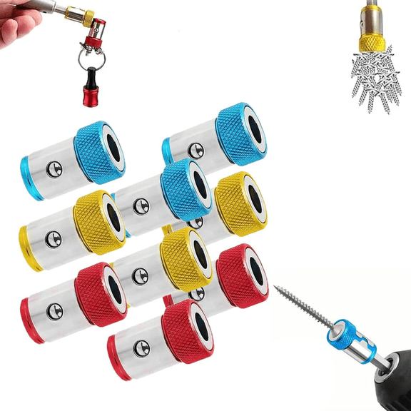 Universal Magnetizer Screw Removable for Drill1/4 Inches/ 6.35mm Screwdriver Head Magnetic Ring Piece Set, Magnetizer Demagnetizer Tool Set, Power Mag Bit Screw Driver Ring, 9pcs(yellow/blue/red)L