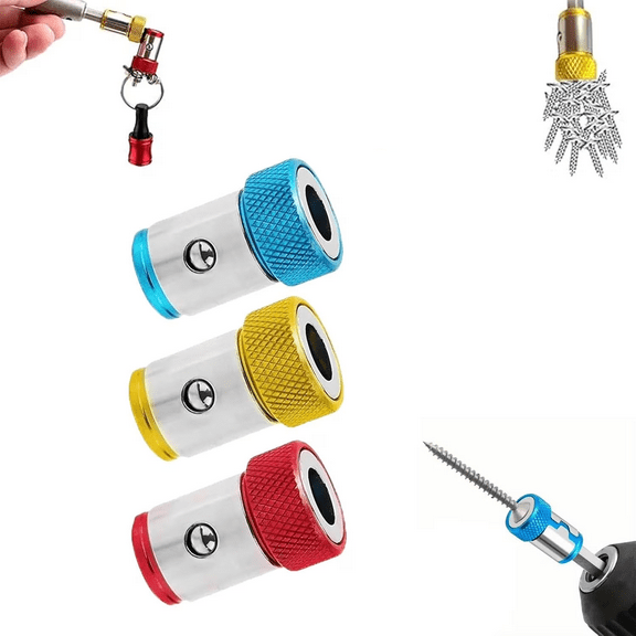 Universal Magnetizer Screw Removable for Drill1/4 Inches/ 6.35mm Screwdriver Head Magnetic Ring Piece Set, Magnetizer Demagnetizer Tool Set, Power Mag Bit Screw Driver Ring, 3pcs(yellow/blue/red)L