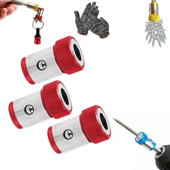 Universal Magnetizer Screw Removable for Drill1/4 Inches/ 6.35mm Screwdriver Head Magnetic Ring Piece Set, Magnetizer Demagnetizer Tool Set, Power Mag Bit Screw Driver Ring, (Red-3pcs)Z