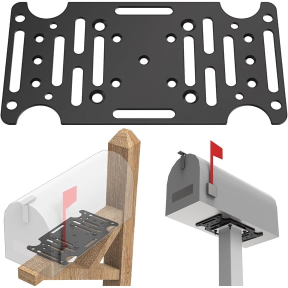 Universal Mailbox Mounting Bracket, Black Steel, Post Mount, 4mm Thick, Fits Most Sizes, Bottom Mount, Includes Hardware