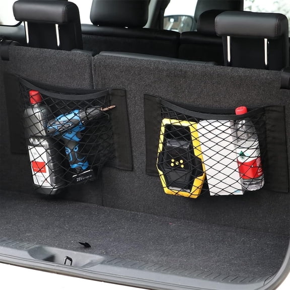 Universal Mesh Cargo Net Car Storage Net Wall Sticker Organizer Pouch Bag Elastic Automotive RV Storage Mesh Net with Tape Stickers for Car Trunk Storage 25 x 40CM(2 Pack)
