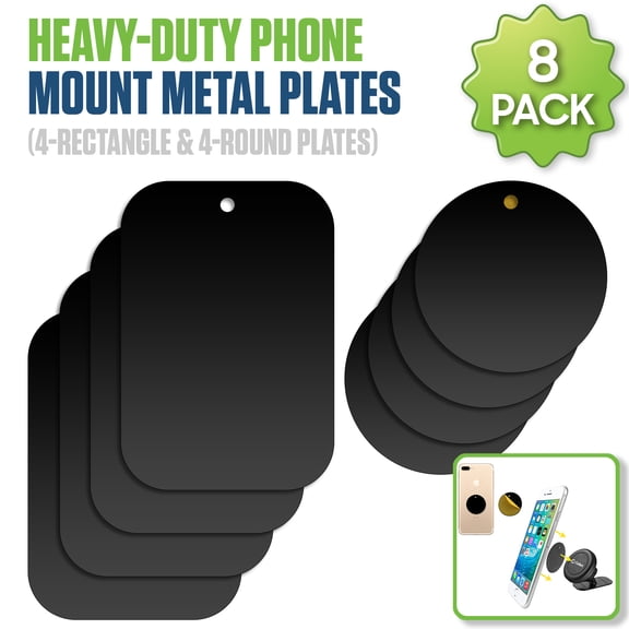 Universal Metal Plate 8-Pack for Magnetic Car Phone Mounts, Round and Rectangle Strong Adhesive Discs with Scratch-Proof Films