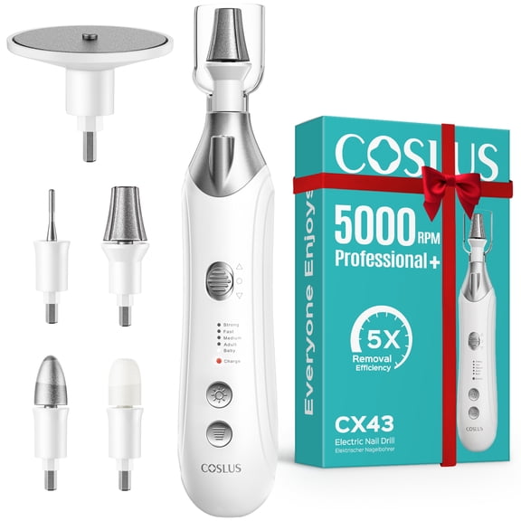 COSLUS CX43 Professional Manicure Pedicure Kit,Electric Nail File,Wider for Thick Nails,Cordless,5 Speed,for Men Women Seniors Home Salon,White