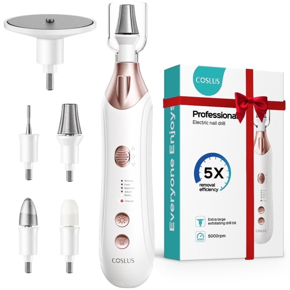 COSLUS CX43 Professional Manicure Pedicure Kit,Electric Nail File,Wider for Thick Nails,Cordless,5 Speed,for Men Women Seniors Home Salon,White