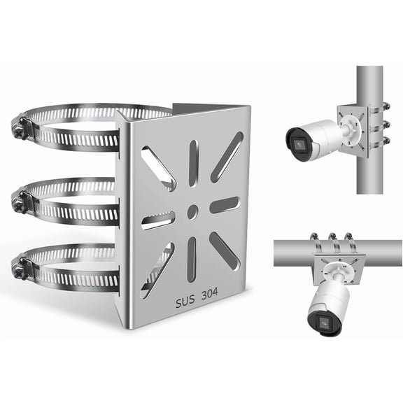 Universal Metal Security Camera Vertical Pole Mount Bracket with 4 Loops | Adjustable Mount, Heavy Duty Steel, Multi Clamp Loops, Wide Compatibility, Anti Rust Coating, Easy Installation