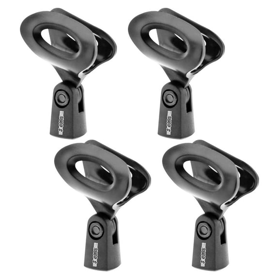 Universal Mic Clip Holder 4-Pack with 5/8" to 3/8" Adapters - Adjustable, Durable Clamp for Dynamic, Wireless, & Handheld Microphones (4PCS MC 03)