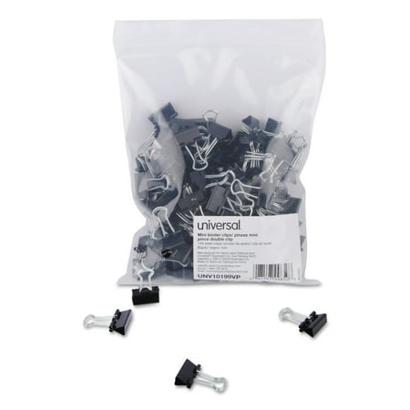 Universal Mini Binder Clips, Zip-Seal Bag, 1/4" Capacity, 5/8" Wide, Black, 144/Bag