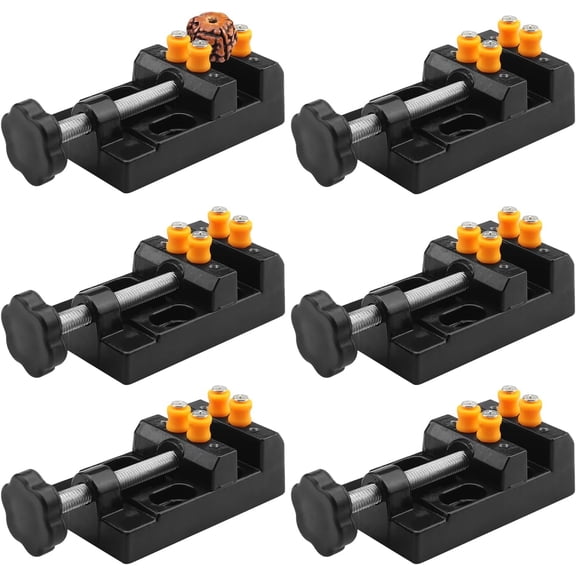 Universal Mini Drill Press Vise Clamp, 6 PCS Table Bench Vice for Jewelry Walnut Nuclear Watch Repairing Clip On DIY Sculpture Craft Carving Bed Tool. Support range, 0-2 Inch