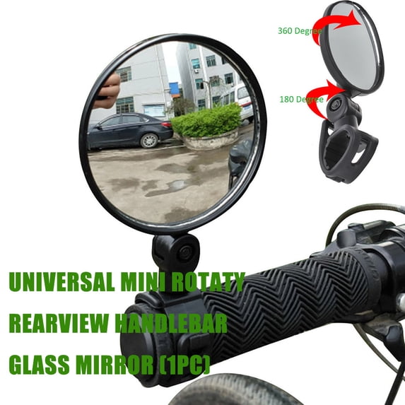 Universal Mini Rotaty Bicycle Rearview Mirror | 360° Adjustable Handlebar Glass | Fast Belt Mount - Fits 25mm-35mm Bars | Compact 75mm Mirror for Cycling Safety & Rear Observation | 1 Piece