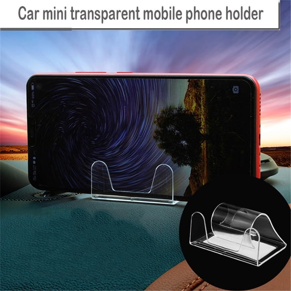 Universal Mini Transparent Car Phone Holder, Crystal Clear Dashboard Navigation Cell Phone Stand, Desktop Mobile Support for iPhone and Android, 1-Pack