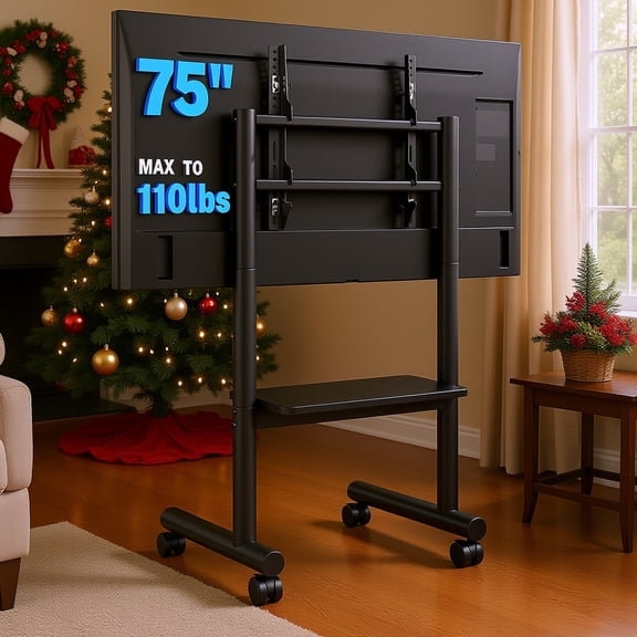 Universal Mobile TV Stand: Height-Adjustable Rolling Cart for 40-75 Inch Tvs Up to 110Lbs with Storage Shelf, Max VESA 400X400Mm for Indoor/Outdoor Use.C
