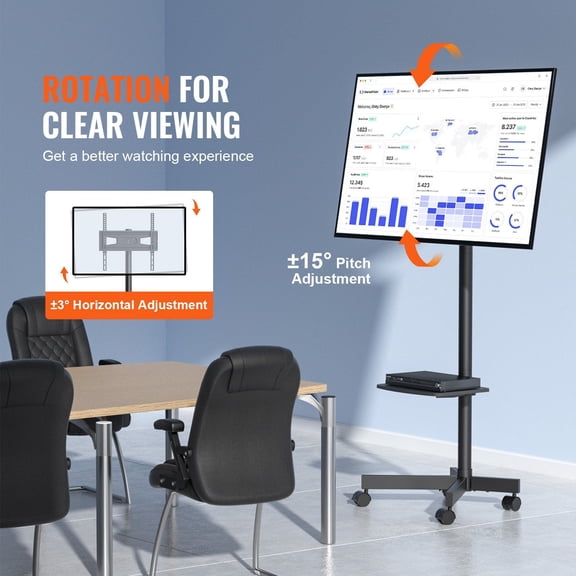 Universal Mobile TV Stand with Wheels, Adjustable Height TV Cart for 23-60 inch TVs, Mount Included