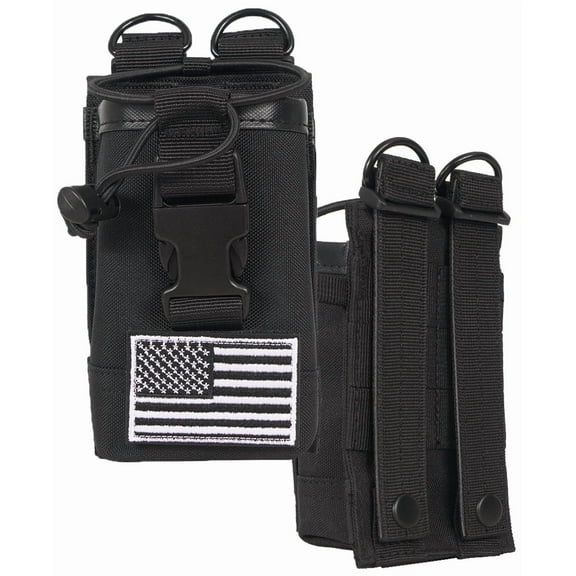 Universal Molle Strap Radio Holster Holder Case Heavy Duty Pouch Bag for Two-Way Walkie Talkies [Quick Release Clip, Adjustable Bungee] - Black