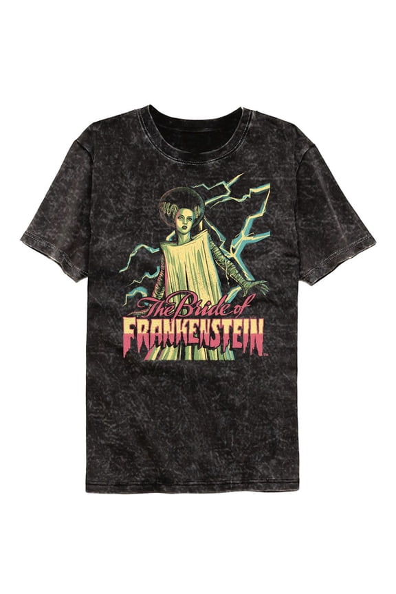 Universal Monsters Bright Bride Mineral Wash Black Adult T-Shirt 2Xl
