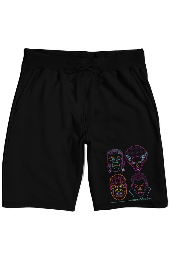 Universal Monsters Character Line Art Adult Black Sleep Pajama Shorts-Large