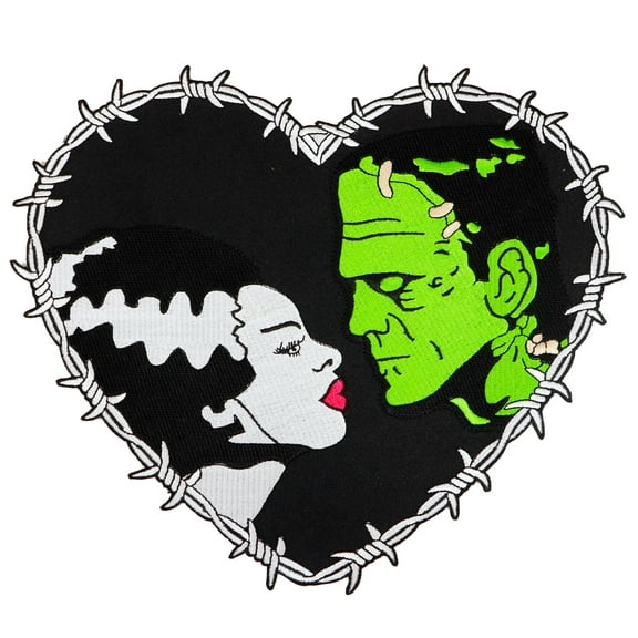 Universal Monsters Frankenstein & Bride Heart Embroidered Iron On Back Patch