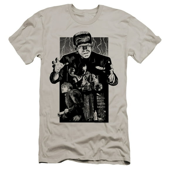 Universal Monsters Frankenstein Illustrated Premium S/S Adult 30/1 T-Shirt Silver
