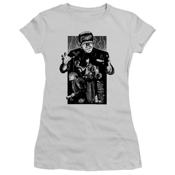 Universal Monsters Frankenstein Illustrated S/S Junior Women's T-Shirt Sheer Silver