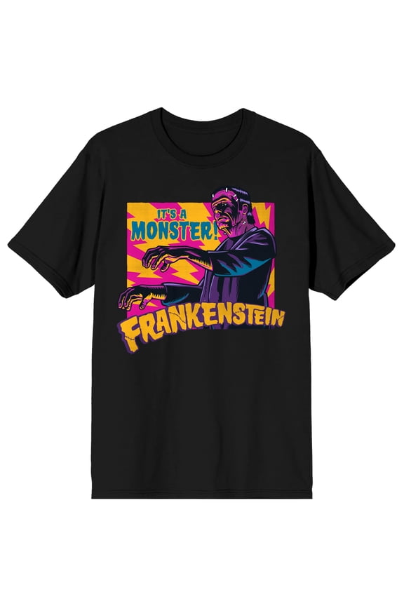 Universal Monsters It's A Monster Frankenstein Crew Neck Short Sleeve Men's Black T-shirt-Medium