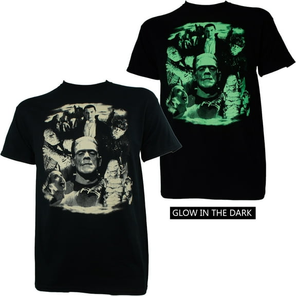 Universal Monsters Mens Collage Dracula Frankenstein Bride Glow T-Shirt XL
