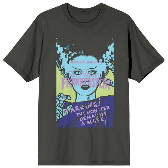 Universal Monsters Monster Demands A Mate Crew Neck Short Sleeve Charcoal Women's T-shirt-3XL