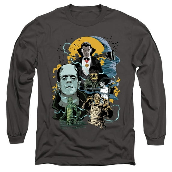 Universal Monsters Monster Mash Long Sleeve Adult 18/1 T-Shirt Charcoal