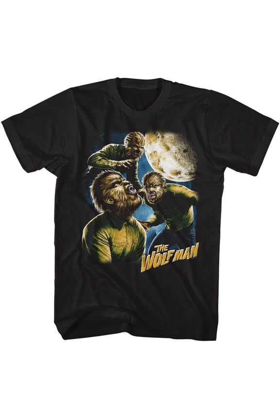 Universal Monsters Three Wolfman Moon Black Adult T-Shirt