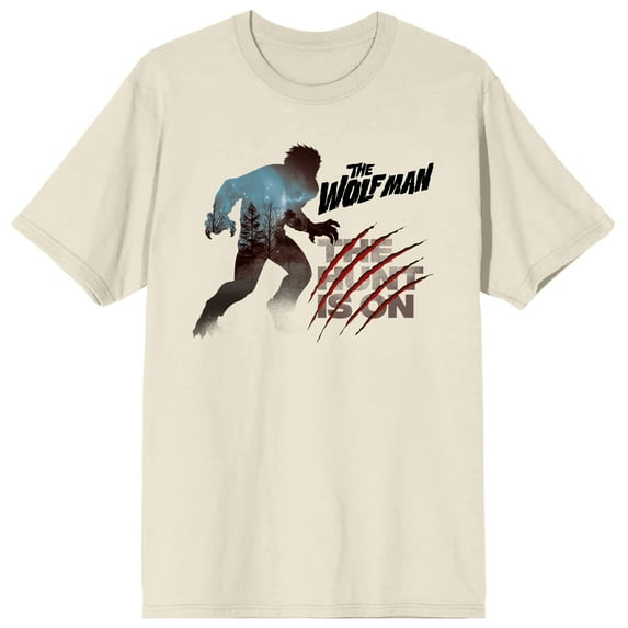 Universal Monsters Wolfman The Hunt Is On Crew Neck Short Sleeve Natural Men's T-shirt-XXL