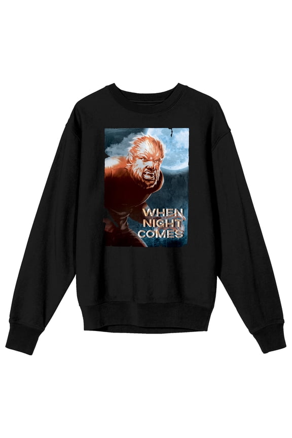 Universal Monsters Wolfman When Night Comes Crew Neck Long Sleeve Black Adult Sweatshirt-Medium