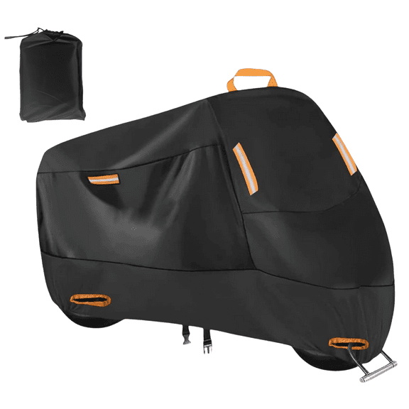 Universal Motorcycle Cover Waterproof Outdoor All Season Protection with Reflective Strips and Lockholes, Sze XXL, 96x41x49 inch