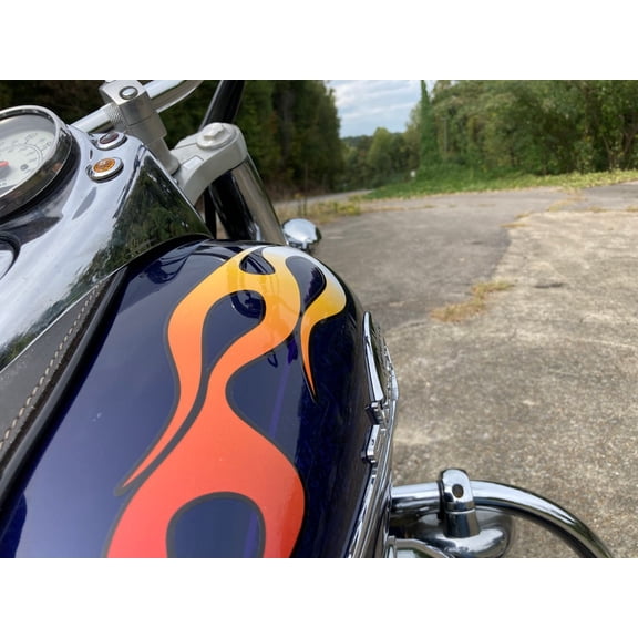 Universal Motorcycle Flame Decals - White Hot Fire with Black Pinstripe - 6PC Set | Fits Harley Honda Shadow Kawasaki Vulcan Yamaha V Star